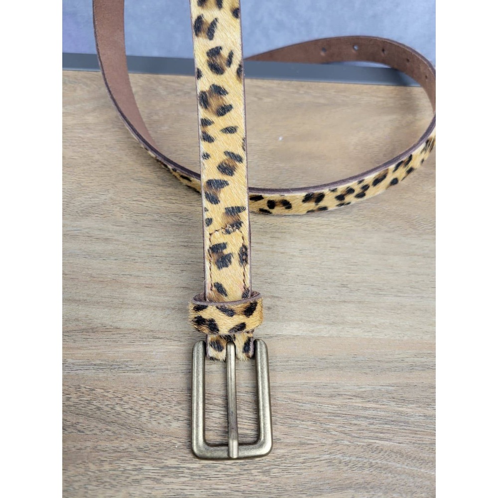Abercrombie Fitch Animal Print Calf Hair Leather Belt Brass Buckle